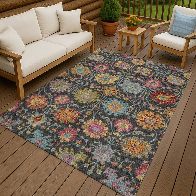 Machine Washable Indoor/ Outdoor Traditional Kashan Chantille Rug