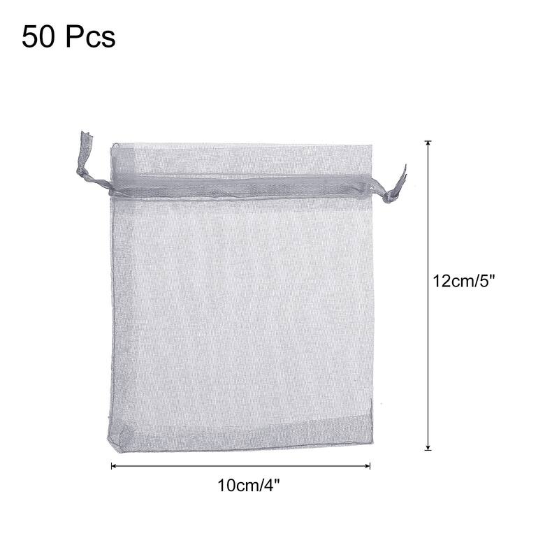 50pcs Organza Bags Drawstring Favor Pouches Sheer Mesh Bag for Wedding - Grey - 4 inch x 5 inch