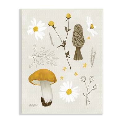 Stupell Industries Autumn Foliage Assortment Wild Mushrooms Flowers Plants Wood Wall Art - Yellow