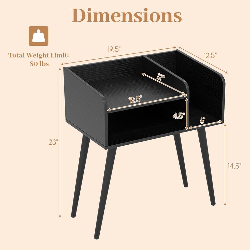 Gymax Set of 2 Mid Century Modern End Table w/ Open Shelves Metal
