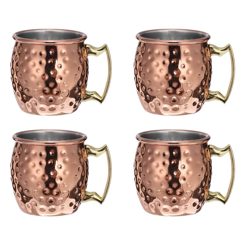 Copper Mugs 60ml/2 OZ Mini Hammered Cocktail Mugs, 4Pcs Rose Gold - Rose Gold