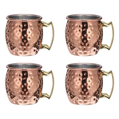 Copper Mugs 60ml/2 OZ Mini Hammered Cocktail Mugs, 4Pcs Rose Gold - Rose Gold