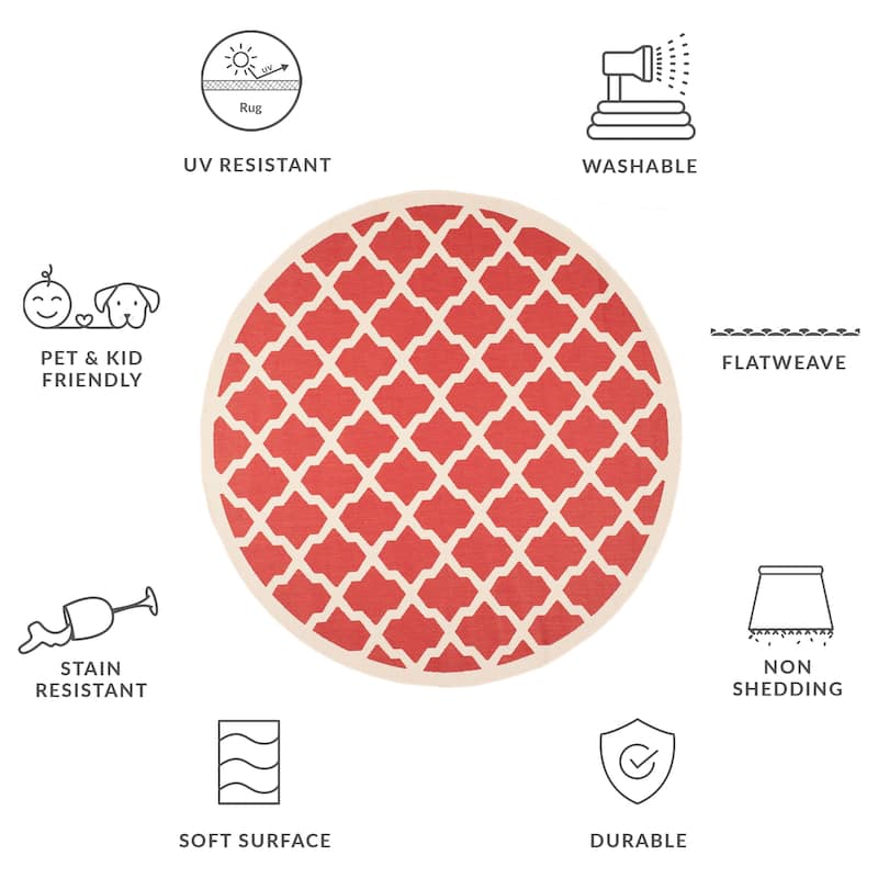 SAFAVIEH Courtyard Tuulikki Indoor /Outdoor Waterproof Trellis Patio Backyard Rug - 7'10" Round - Red/Bone