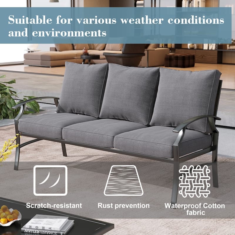 Uixe Outdoor Upholstered 3 Seater All-Weather Sofa Couch Deep Seat