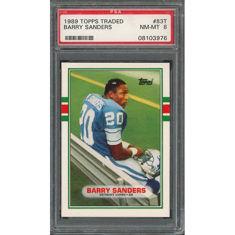Barry Sanders 1989 Topps Traded Football Rookie Card RC #83T Graded PSA 8 - 8'6" x 11'6"