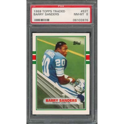 Barry Sanders 1989 Topps Traded Football Rookie Card RC #83T Graded PSA 8 - 8'6" x 11'6"