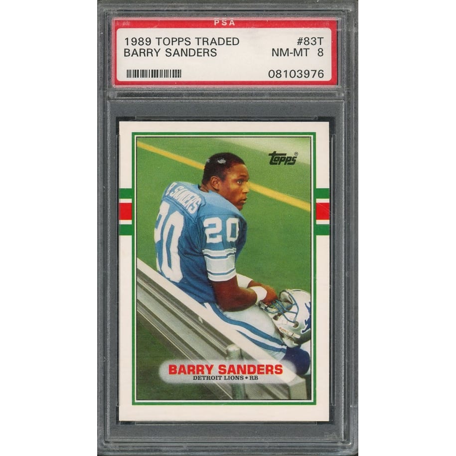 Barry Sanders 1989 Topps Traded Football Rookie Card RC #83T Graded PSA 8 - 8'6" x 11'6"