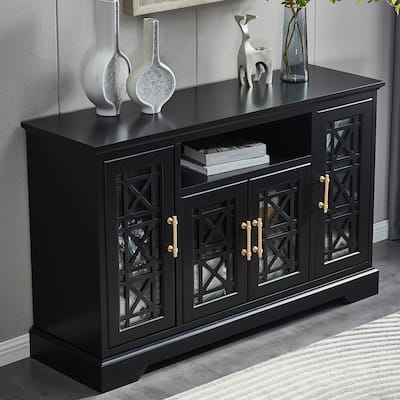 Sideboard Buffet Cabinet w/ Tempered Doors & Adjustable Shelves, Black