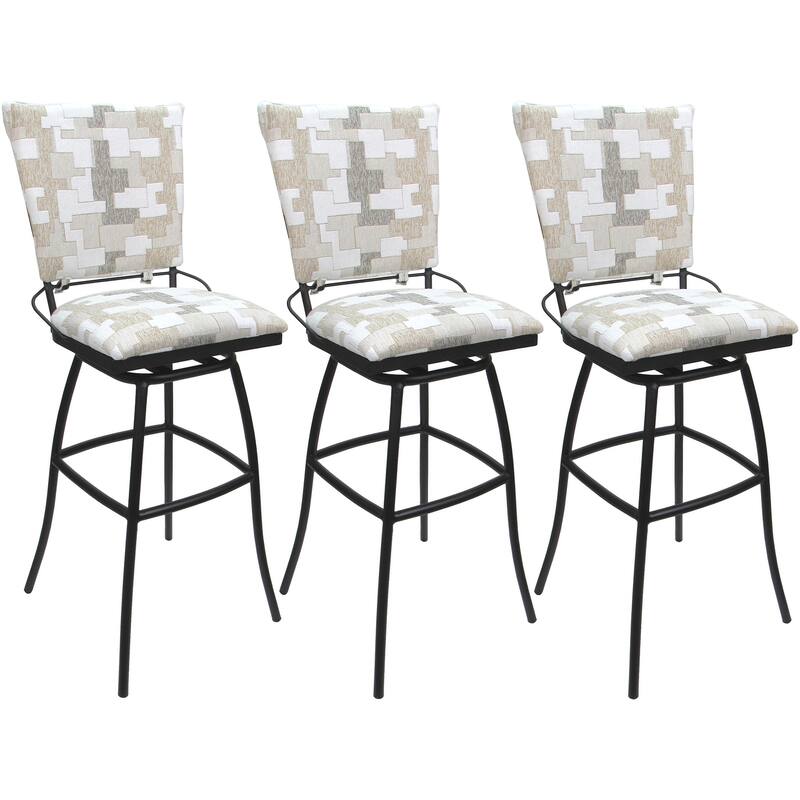 Set of 3 Outdoor Bar Stool Counter Extra Tall Jenna PB without Arms - Craftsman Whitelinen - Black - Counter Height