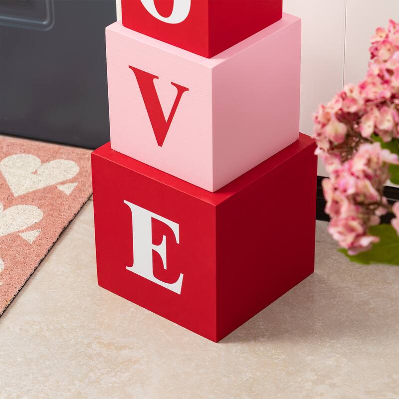 Glitzhome 25"H Valentine's Wooden Double-Sided XOXO & LOVE Boxed Porch Decor