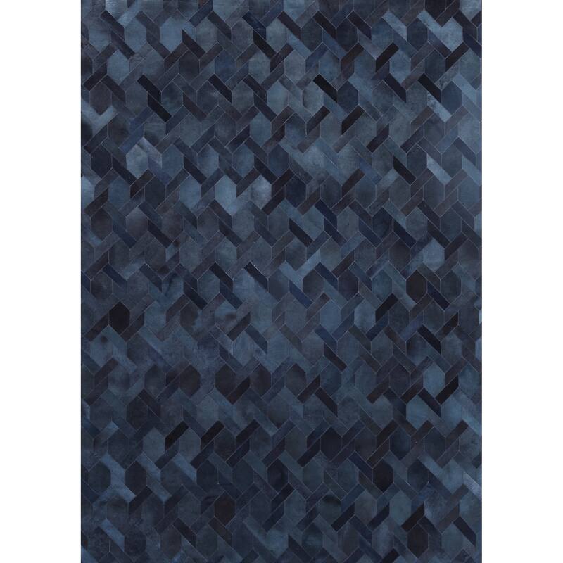 EXQUISITE RUGS Natural Hide Hand-stitched Leather Hide Blue Area Rug.
