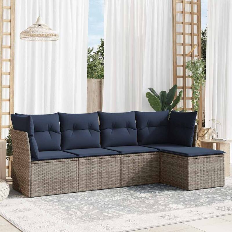 vidaXL 5/6 Piece Patio Sofa Set with Cushions Black/Brown/Gray Poly Rattan - 24.4 x 24.4 x 27.2 - Beige and gray Without table