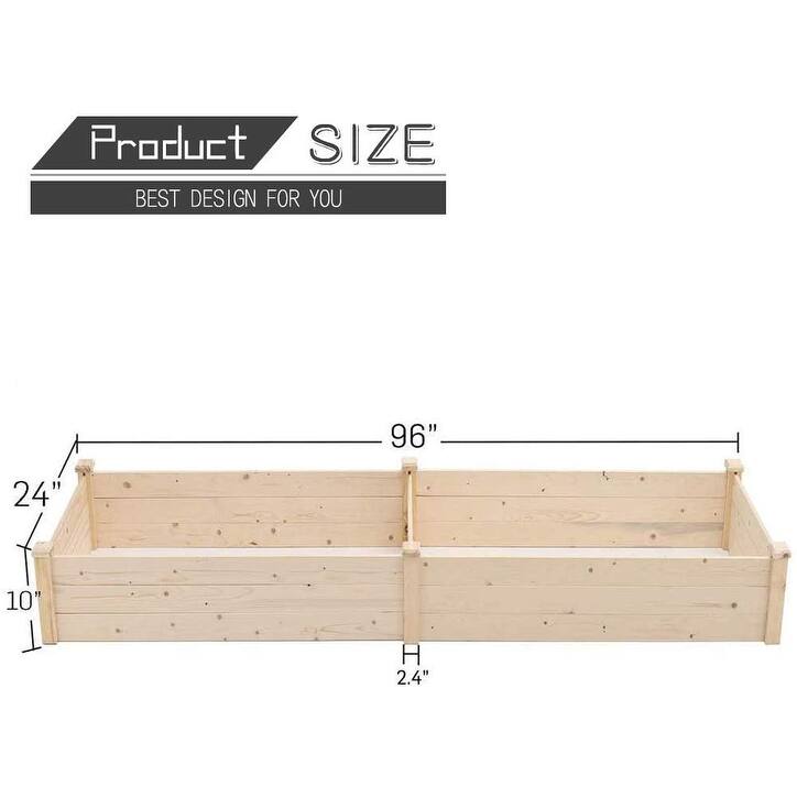 SUNCROWN 8-foot Wooden Garden Bed Planter Box
