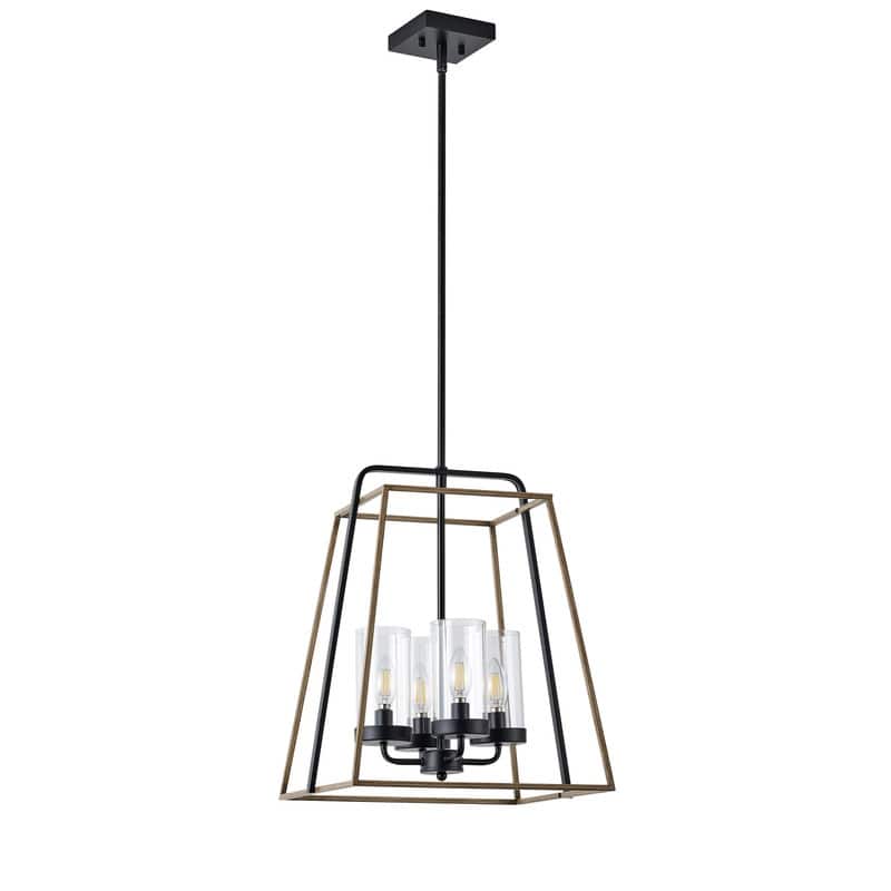 Farmhouse Black Metal Cage 4 Light Pendant Ceiling Light for Entryway and Foyer