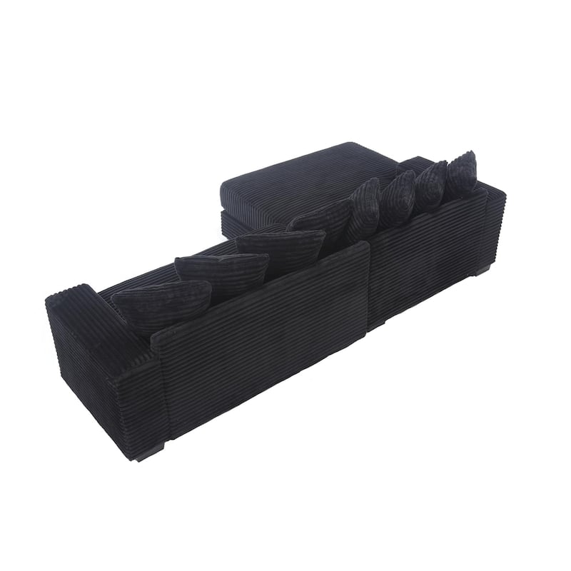 Oversized L Shaped Sofa Corduroy with Chaise Daybed with Armrests and Eight Throw Pillows