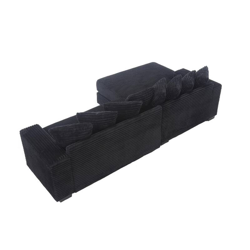 Modern 111" Sectional Couch, Oversized Corner Sofa with Chaise, 8 Throw Pillows, L Shaped Corduroy Sofa for Living Room