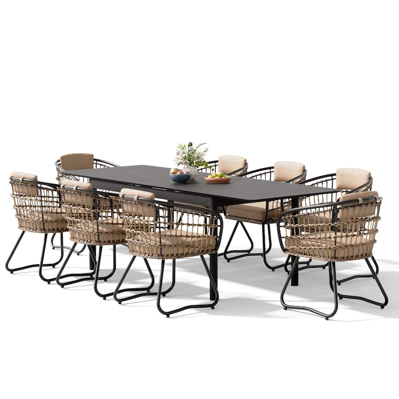 7/9PC Outdoor Aluminum Expandable Patio Dining Sets Extension Table with Rattan Chair