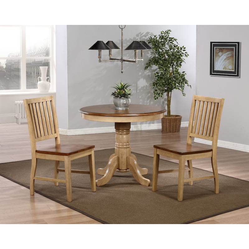 Round Wooden Distressed Two Tone Dining Table - 36" - Brown