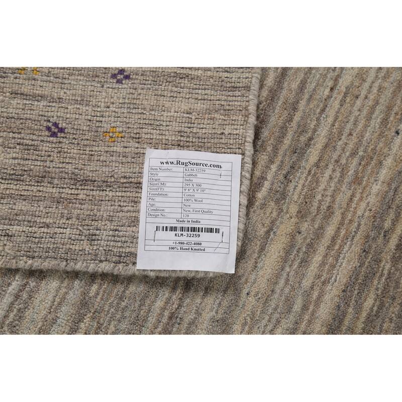 Striped Gabbeh Square Area Rug Hand-Knotted Wool Carpet - 9'10"x 9'8"