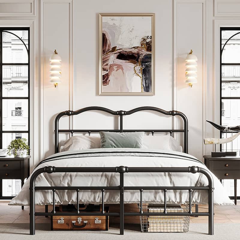 Heavy-Duty Anti-Wobble 14 Inch Bed Frame With Wavy Art Headboard, No Needed Box Spring - Full