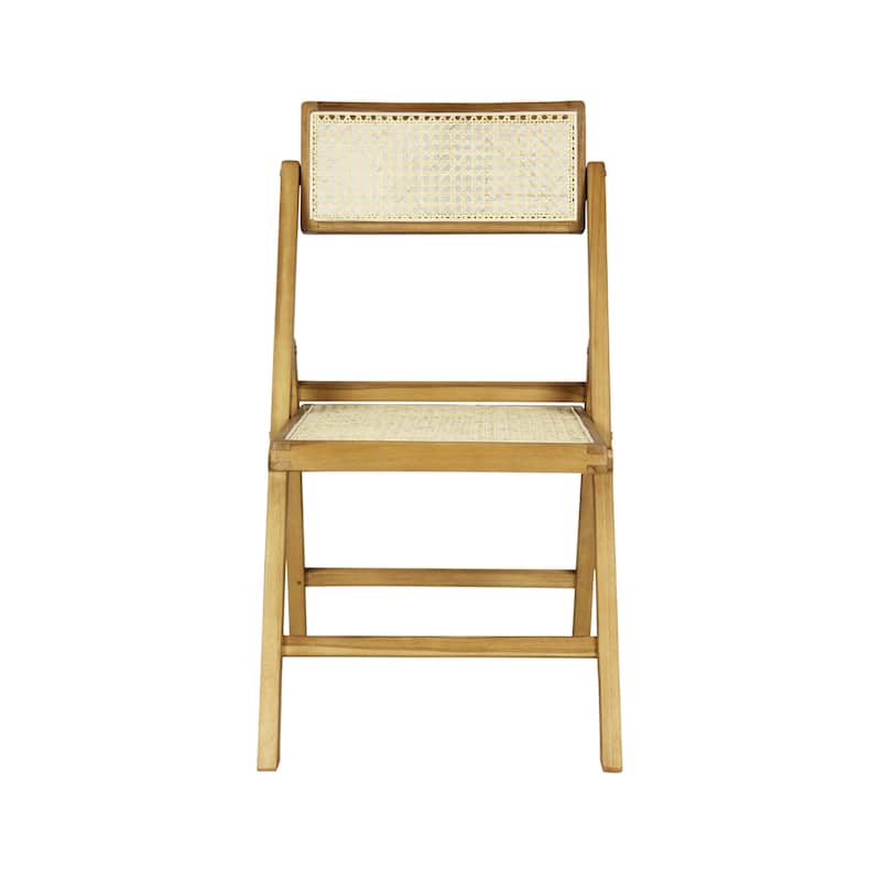 Olivier Mid-Century Vintage Wood Rattan Folding Chair with Adjustable Back, (Set of 2) by JONATHAN Y - Light Brown