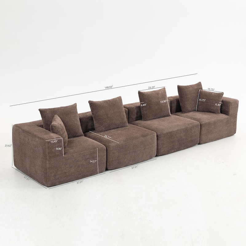 111" Modular Sectional Sofa with All-Foam Construction, Textured Upholstery and 6 Pillows, Low-Profile Couch for Living Room