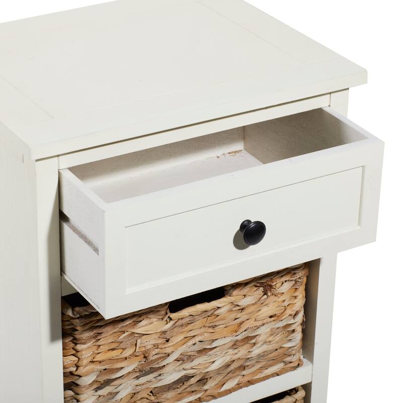 Cream, Teal, White or Brown Wood 2 Baskets and 1 Drawer Storage Unit - 16 x 13 x 28
