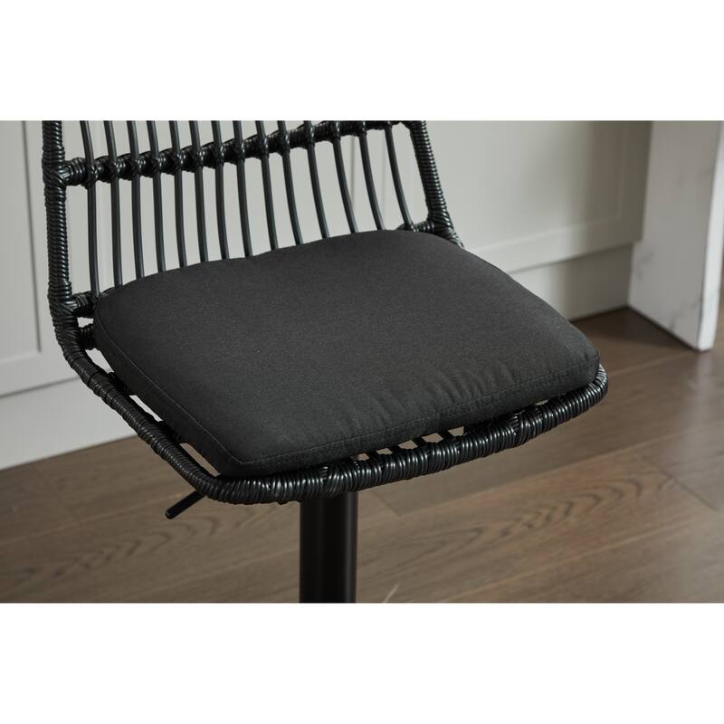 Set of 2 Counter Height Bar Stools, Adjustable Height Rattan Swivel Bar Stools, Dining Bar Stool with Footrest and Backrest