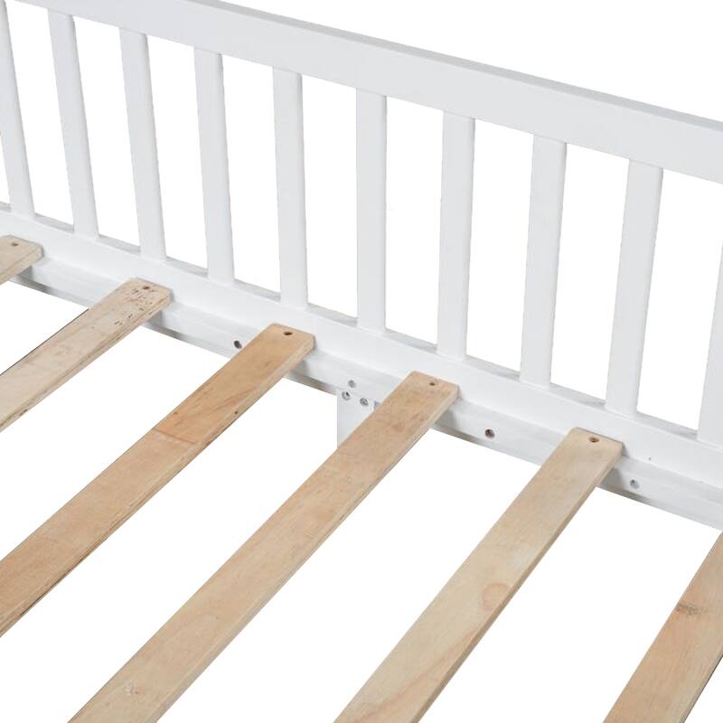 Twin Size Solid Wood House Bed with LED & Roof