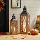 preview thumbnail 19 of 49, Glitzhome 2-Piece Oversize Farmhouse Wood/ Metal Hanging Candle Holders Decorative Lanterns Brown
