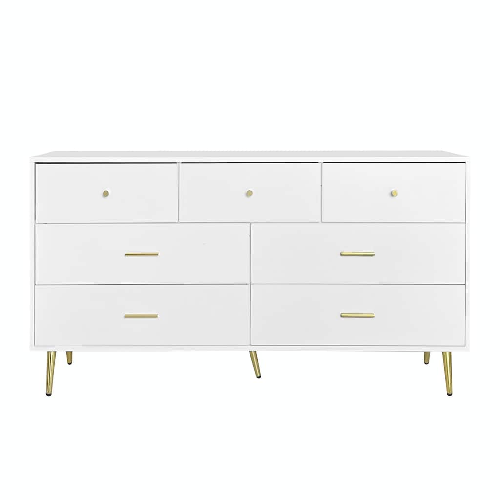 Seven-Drawer Large Chest of Drawers Cabinet with Golden Handles and Legs