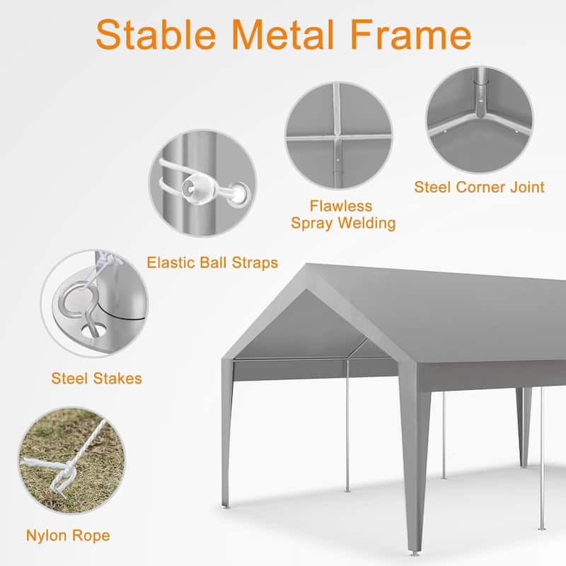 10'x20' Extra Large Heavy Duty Carport Portable Garage Shelter for Car, Truck, SUV - 10X20 Ft