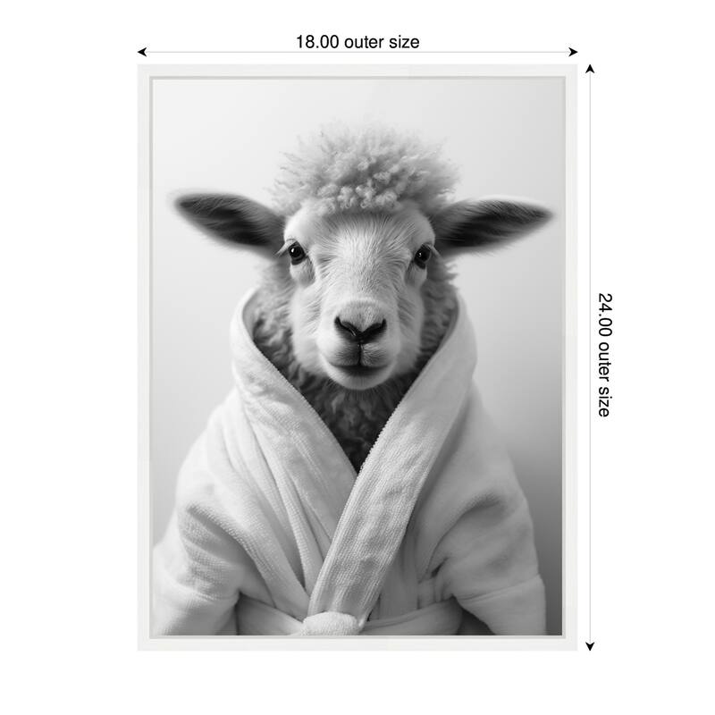Kate and Laurel Sylvie Sheep Bathroom Art Towel Robe Black and White Framed Canvas by The Creative Bunch Studio