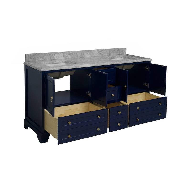 KitchenBathCollection Madison 72" Double Bathroom Vanity with Carrara Marble Top