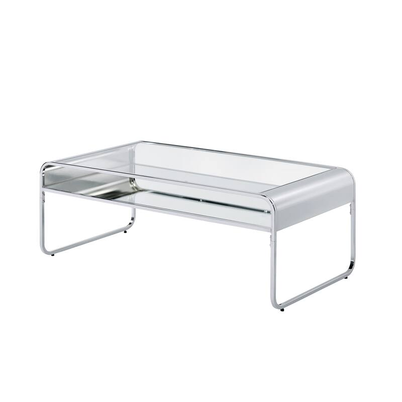 Watler Contemporary 48-inch Glass Top 1-Shelf Coffee Table by Furniture of America - Silver