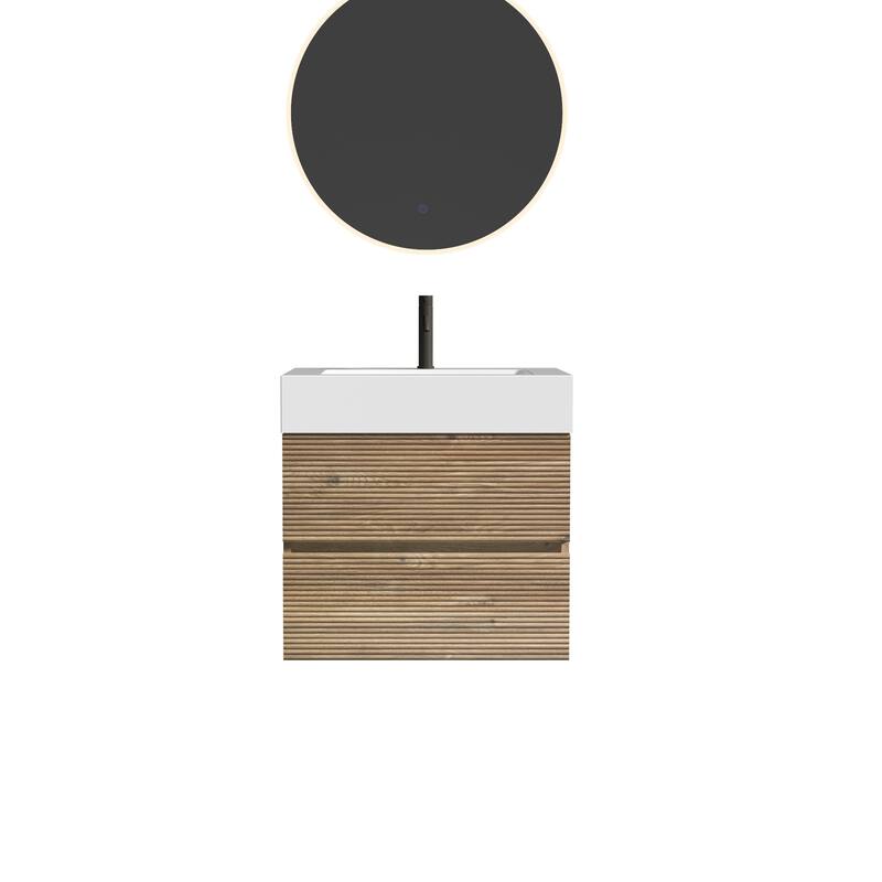 GDFStudio - Grace Wall-Mounted Bathroom Vanity with Engineered Quartz Sink & Soft Close Drawers, without Drainage and Faucet