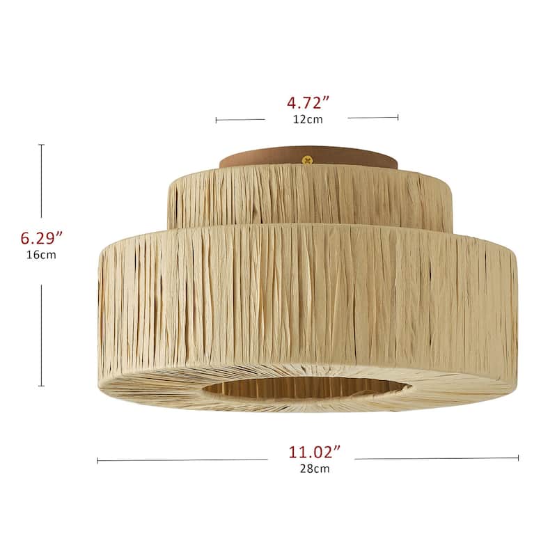 Farmhouse 1-Light Paper Woven Double Tier Flush Mount Ceiling Light