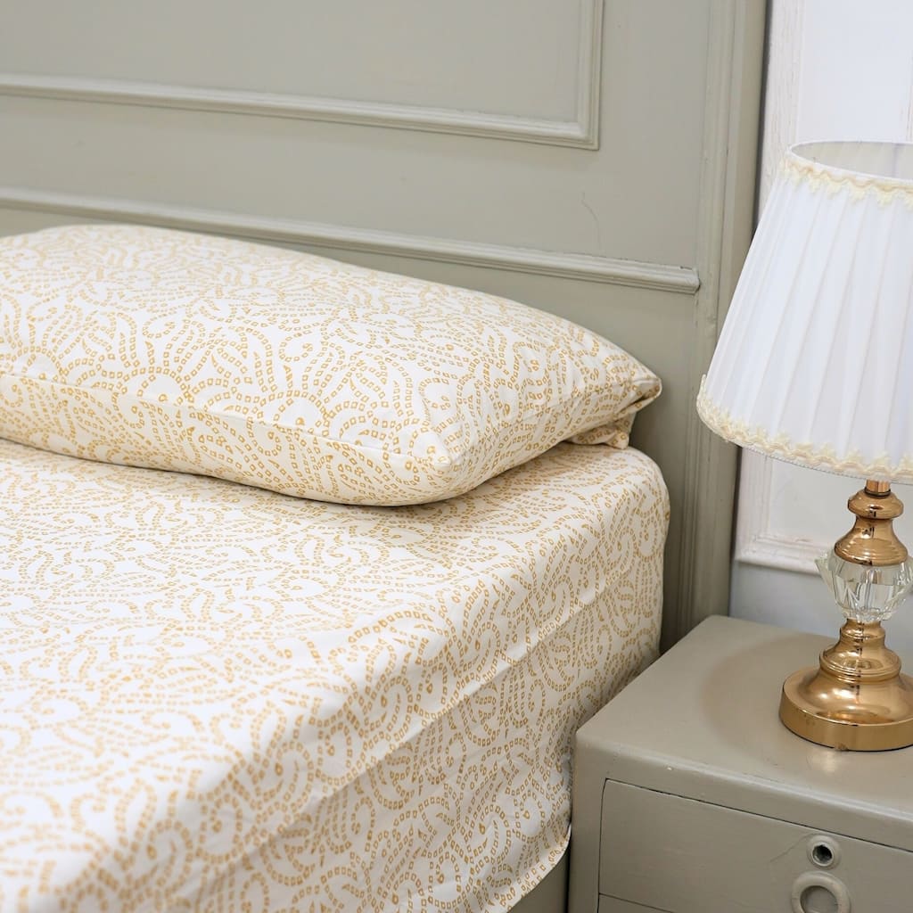 Fabdivine Handmade Block Print Floral Bed Sheet, Pillow Cover Gift Cotton Fabric Home Décor