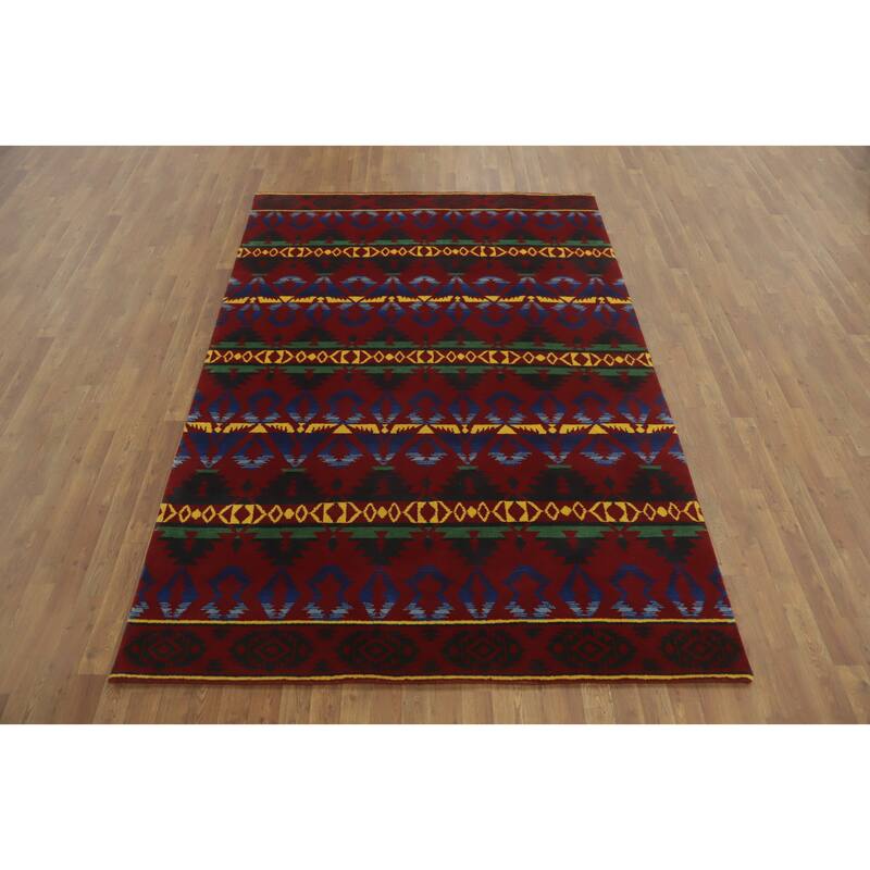 Hand-knotted Tribal Wool Red Geometric Oriental Area Rug - 8' 11'' X 6' 0''