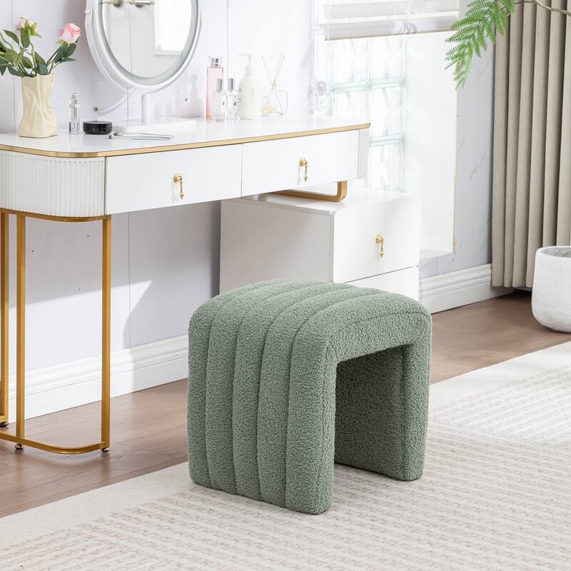 SEYNAR Modern Glam Teddy Velvet Upolstered U-Shaped Ottoman - Green