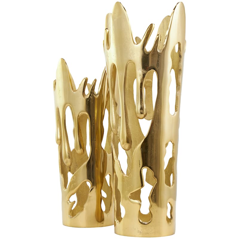 Aluminum Metal Drip Vase with Melting Designed Body - Set of 2 Silver, Gold, Black - Roche River Decor