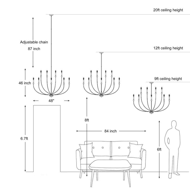 Oriea Modern Transitional 2-Tier 12-Light Black Wheel Chandelier for Large Living Dining Room Entryway - Dia. 48.8" x H 31.5"