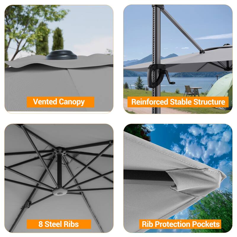 BONOSUKI 10x8FT Cantilever Patio Umbrella 360 Rotation and Canopy