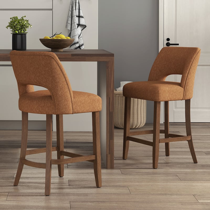 Set of 2/4/6,Upholstered Counter Height Bar Stools,Modern Counter Stools with Wood Legs for Kitchen Island Dining Room Bar - Orange - Set of 2