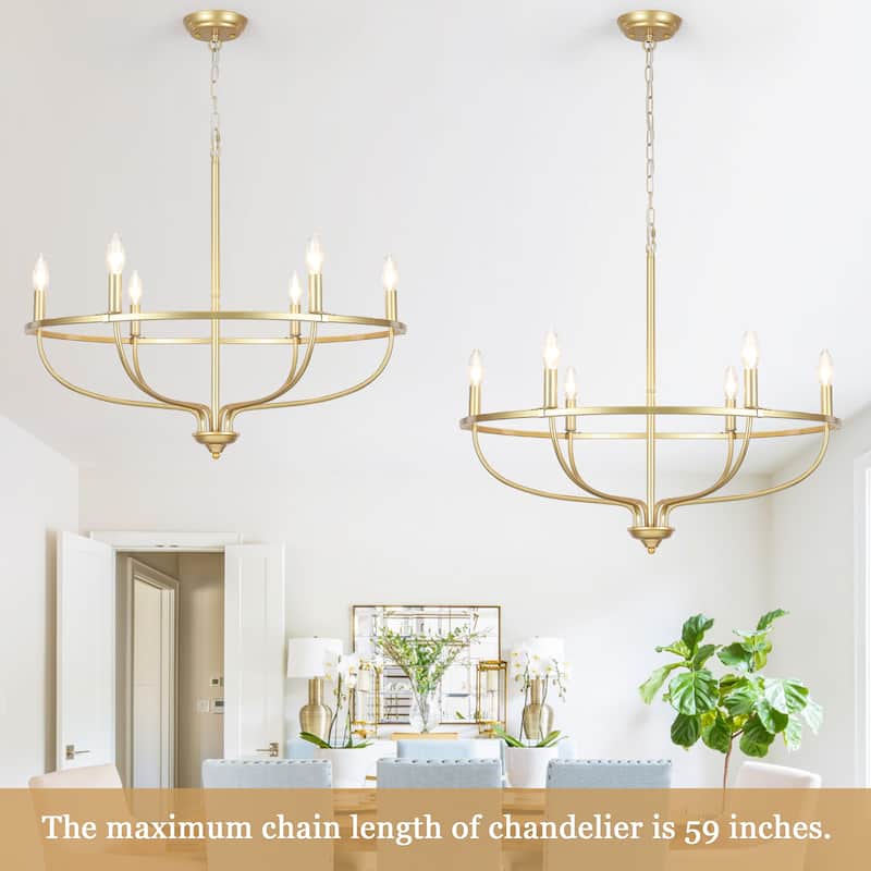 6-Light Circle Candlestick Hanging Linear Chandelier Lighting Island Chandelier Fixture for Kitchen Island