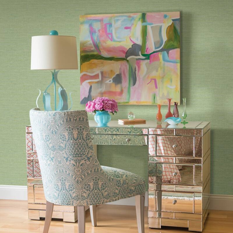 Brewster Bluestem Green Grasscloth Wallpaper - 20.5in x 396in x 0.025in