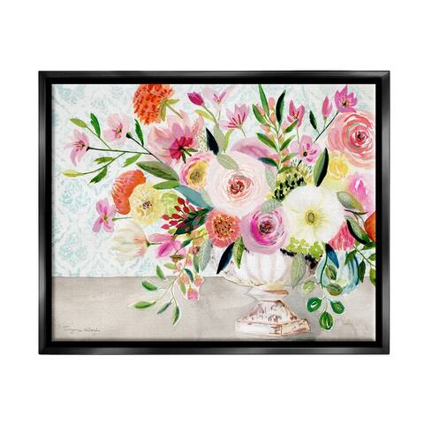 Stupell Industries Pink & Red Peonies Ornate Vase Framed Floater Canvas Wall Art by Suzanne Allard