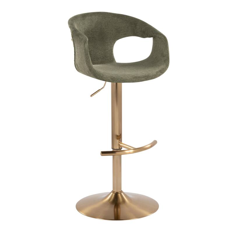 Porch & Den Saurya Adjustable Bar Stool with Rounded T Footrest (Set of 2) - Green Fabric/Gold Metal
