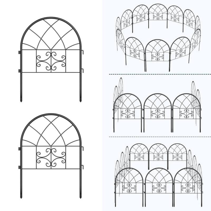 4 Panel Rustproof No Dig Garden Fence for Yard Decor, Pet Barrier