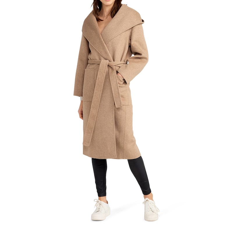 Arcadia Wool Blend Oversided Coat with Hood - L - Oatmeal